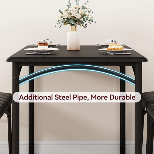 GAOMON 4-Piece Kitchen Dining Room Table Chair Set, Indoor Modern Dinette Set for 4 with Upholstered Bench and 2 Chairs, Square Dinner Table Set for Small Space, Apartment, Dinner, Breakfast, Black GAOMON