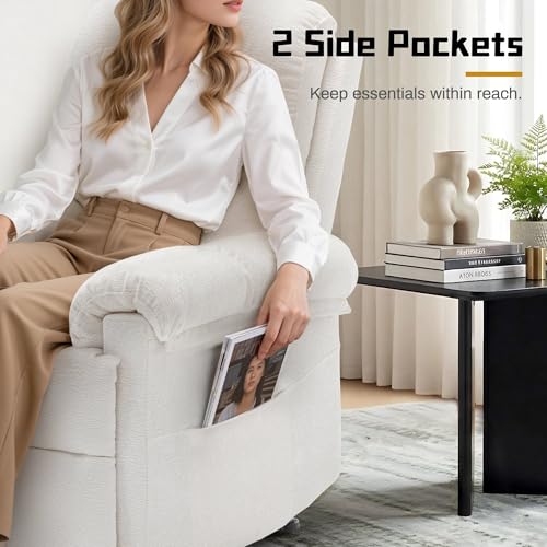 Korser Recliner Chair, Living Room Recliner Chairs for Adults, Small Recliners for Small Spaces, Upholstered Manual Recliner with Side Pockets, Modern Nursery Chair for Living Room, Chenille, Beige