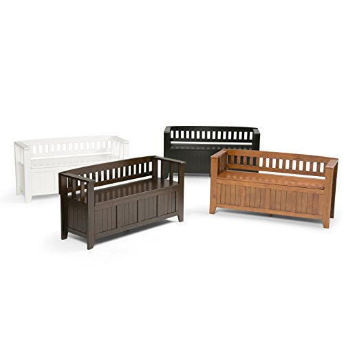 Acadian Solid Wood 48 Inch Transitional Entryway Storage Bench in Brunette Brown SIMPLIHOME