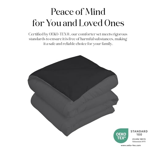 ROYALE LINENS Reversible Comforter - Twin XL Duvet Insert - All Season Soft Quilted Comforters with 8 Corner Tabs - Down Alternative Bedding Comforter - Duvet Insert (Black/Charcoal, Twin XL 68"x92") ROYALE LINENS