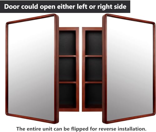 LuxyDecor Medicine Cabinets Mirror Modern Wall Mounted Mirror Cabinet Solid Wood with Storage 24" x 16" (Brown) LuxyDecor