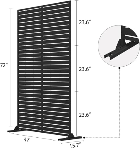 Metal Privacy Screen Outdoor 72" H×47" W,Freestanding Decorative Privacy Screen for Balcony Yard&Garden,Privacy Fence-Black&Louvered YESUNEED