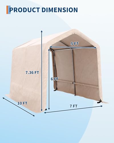 7X10 FT Heavy-Duty Portable Outdoor Storage Shed with Roll-Up Zipper Door & Vent, 240g Waterproof Carport Storage Shelter, UV-Resistant Canopy for Motorcycle, Firewood, Tools -Gray ActiveTrail