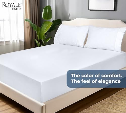 Royale Linens 100% Organic Cotton Fitted Sheet - Percale Weave - Super Soft Deep Pocket Bottom Sheets - White Elastic Sheet King Size - King Fitted Sheets Only - (78"x80"+15", White) ROYALE LINENS