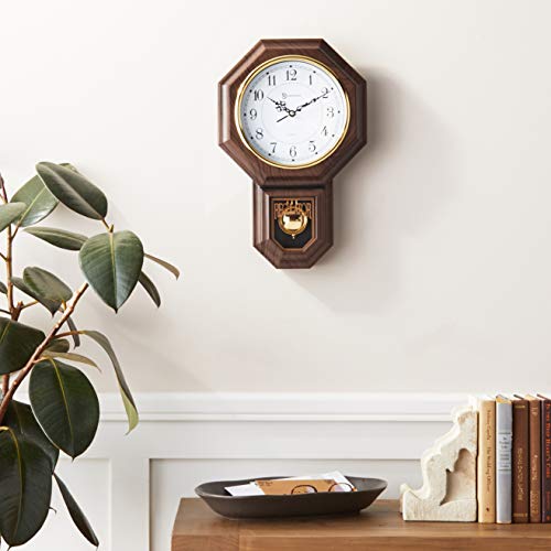 Timekeeper Essex Westminster Chime Faux Wood Pendulum Wall Clock, 17.5" x 11.25", Walnut Timekeeper