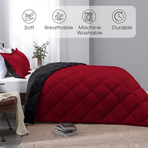 Basic Beyond Twin Comforter Set - Red Twin Comforter Set, Reversible Twin Bed Comforter Set for All Seasons, Black/Red, 1 Comforter (66"x92") and 1 Pillow Sham (20"x26"+2") Basic Beyond
