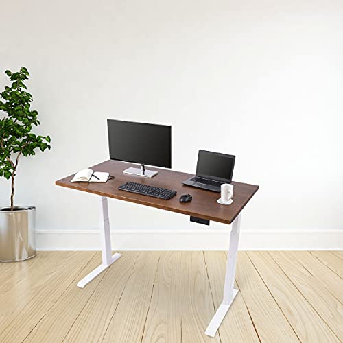 Stand Up Desk Store Solid Wood Top Electric Adjustable Height Standing Desk with Programmable Memory (White Frame/Walnut Top, 60" Wide) S Stand Up Desk Store