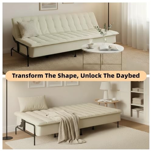 Homy Casa Modern Beige Futon Sofa Bed, 3-Position Adjustable Backrest, Metal Frame, Capacity 500 lbs, Convertible Daybed for Living Room/Guest Room/Studio Apartment Homy Casa