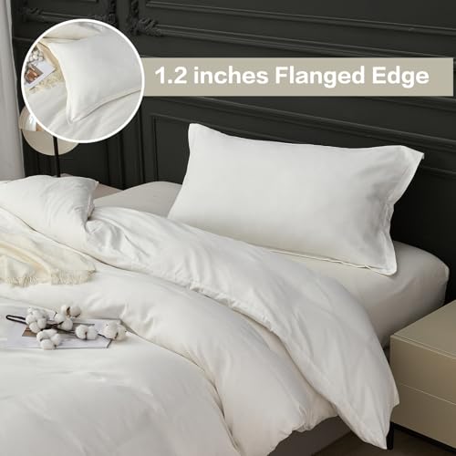 SAPHREAS White Duvet Cover Set Twin Size 100% Cotton, Soft Bedding Comforter Cover Organic with Zipper Closure & Corner Ties, Comforter Not Included SAPHREAS