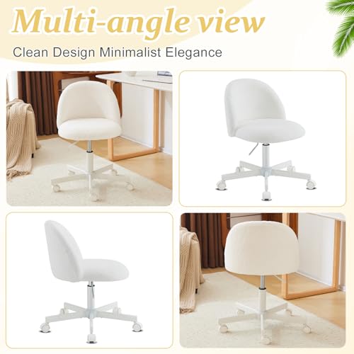 VINGLI Modern Vanity Chair with Back, Velvet Desk Chair for Girls, Small Office Chair with Silent Wheels, Stylish and Comfortable, White VINGLI