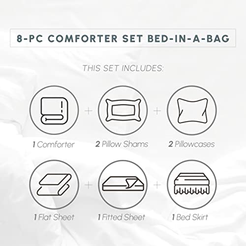 Elegant Comfort 8-Piece Pinch Pleated Comforter Set - All Season Complete Bed in a Bag, Includes 4pc Smart Sheet Set, Bed Skirt, Comforter, Matching Pillowcases and Shams, King/Cal King, Purple Elegant Comfort