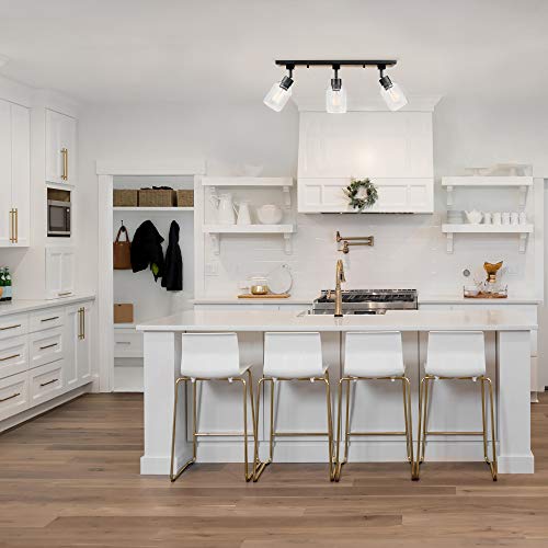 Globe Electric 59798 25" 3-Light Track Lighting, Wood Toned, Matte Black Accents, Clear Glass Shades, Kitchen, Bathroom, Home Essentials, Ceiling Light, Dorm, Dining Room, Hallway Globe Electric