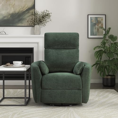 Lexicon Modern Swivel Glider Recliner Chair - Quiet 360 Swivel Chair, Durable Microfiber Upholstered, 2 Pillows, Manual Reclining for Living Room, Small Spaces, Nursery, Apartment, Bedroom, Green
