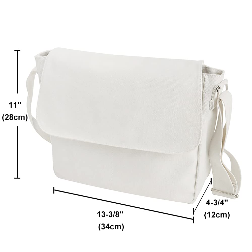 TopTie Classic Canvas Messenger Bag, White Canvas Shoulder Bag Side Bag for Men and Women TopTie