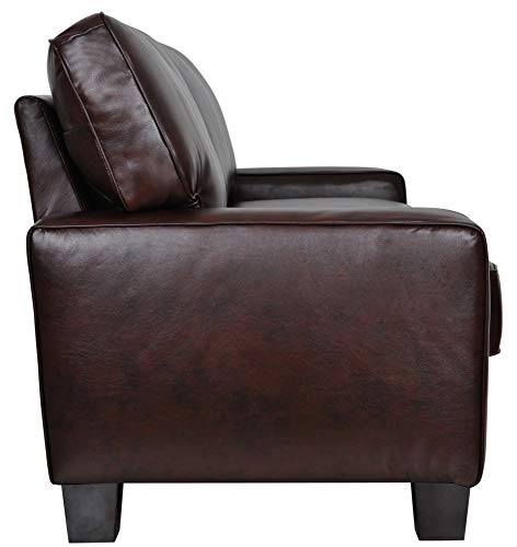 Serta Palisades 78" Track Arm Sofa, Durable Bonded Leather, Soft Pillow Back, Pocket Coil Seat Cushions, Loveseat or Couch for Small Spaces, Living Rooms or Bedrooms, Chestnut Brown Serta