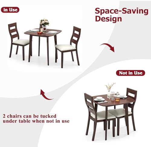 Tangkula Compact Dining Table Set for 2, Wooden Round Kitchen Table & 2 Chairs with Cushioned Seats, 3-Piece Dining Set for Small Spaces, Kitchen, Living Room Tangkula