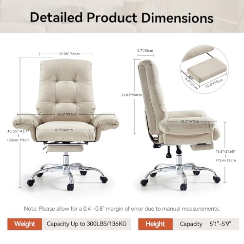 EMIAH Office Chair with Foot Rest Criss Cross Chair with Wheels and Flip-up Arms Reclining Desk Chair Comfy Wide Seat PU Leather Rolling Computer Home Office Chair (Beige) EMIAH