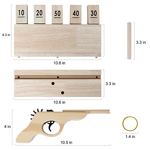 Offelec Wooden Multi-Shot Rubber Band Gun Pistol Handgun and Catapult Game with Wooden Number Target Stand for Kids and Adults. Party and Family Offelec