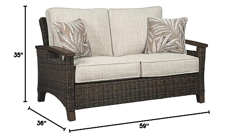 Signature Design by Ashley Paradise Trail Outdoor Loveseat with All Weather Cushions, Medium Brown Signature Design by Ashley