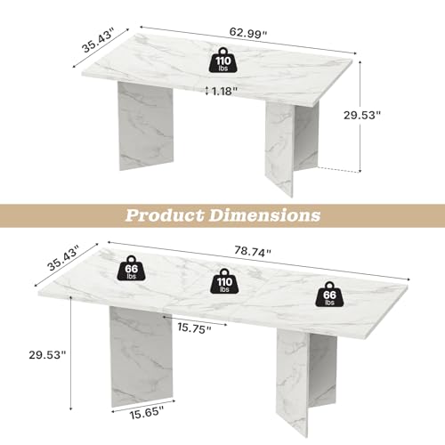 Zevemomo 63"-78.7" Expandable Dining Table, 4-8 Extendable Dining Table, Conference Table with Slide Track, Wooden Farmhouse Kitchen Table with Sturdy Base for Office, Living Room-White Zevemomo