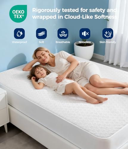 AVIKEN Waterproof Mattress Protector Full Size, Soft Breathable Mattress Pad with Deep Pocket 8"-21", Noiseless 3D Air Fabric Cooling Mattress Cover for Bed, Machine Washable, White AVIKEN