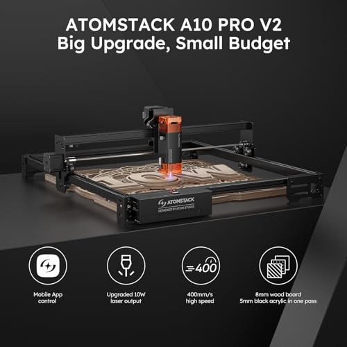 ATOMSTACK 10W Laser Engraver, A10 PRO V2 Laser Cutter, 0.06mm High Accuracy Laser Engraving Machine for Wood and Metal, Dark Acrylic, Glass, Leather ATOMSTACK