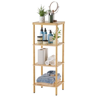 AmazerBath Eco-Friendly 4-Tier Bamboo Storage Shelf - Versatile Rack for Home and Bathroom