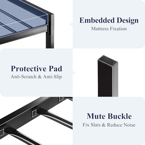 Allewie Twin Size Rustic Platform Bed Frame with Wood Headboard and Metal Slats - Light Brown Allewie