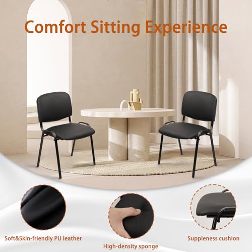 CLATINA Stacking Conference Room Chairs No Wheels, PU Leather Waiting Room Chair Armless Stackable Office Guest Chair with Metal Frames for Reception Lobby Side Training School, Black Set of 10 CLATINA