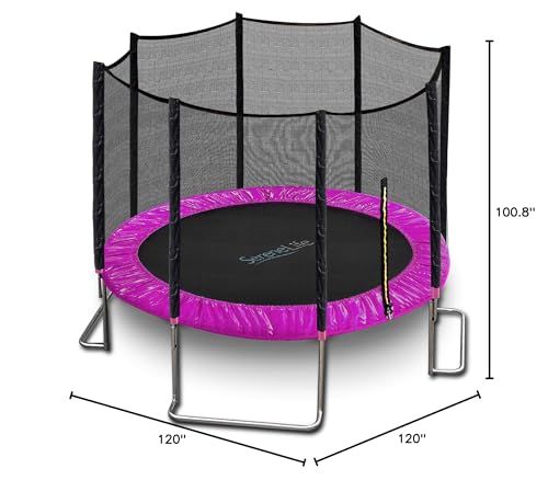 SereneLife 10FT Trampoline Outdoor – Heavy-Duty Backyard Trampoline for Kids and Adults with Wide Jumping Surface, Stable L-Shaped Legs, Safety Net, ASTM Approved, Supports 264 lbs., 120 x 120 IN SereneLife