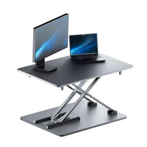 yoopin Standing Desk Converter, 25.16" × 15.75" Height Adjustable Laptop Stand for Desk, Sit Stand Monitor Stand, No Assembly Required for Home and Office Use (Black) yoopin