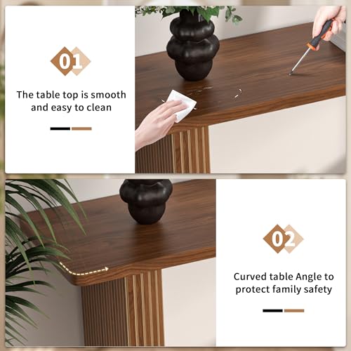 Fluted Narrow Console Table, Mid Century Modern Long Entryway Table, Farmhouse Entry Way Couch Table Behind Sofa, Easy Assembly, 60 Inch, for Living Room, Hallway, Entrance, Wooden, Walnut Xyulmeo