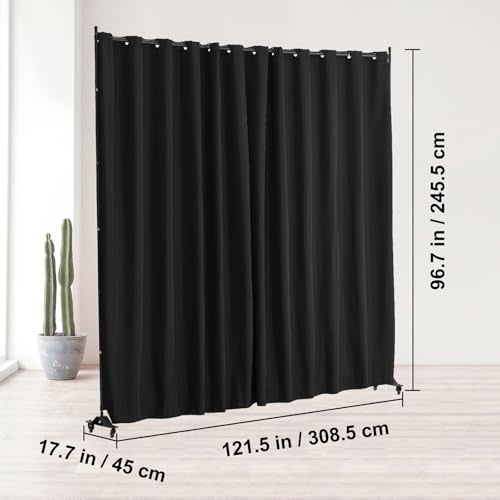 VEVOR Room Divider, Portable Panel Room Divider with Wheels Curtain Divider Stand, Freestanding Room Divider Privacy Screen for Office, Bedroom, Dining Room, Study, Black VEVOR