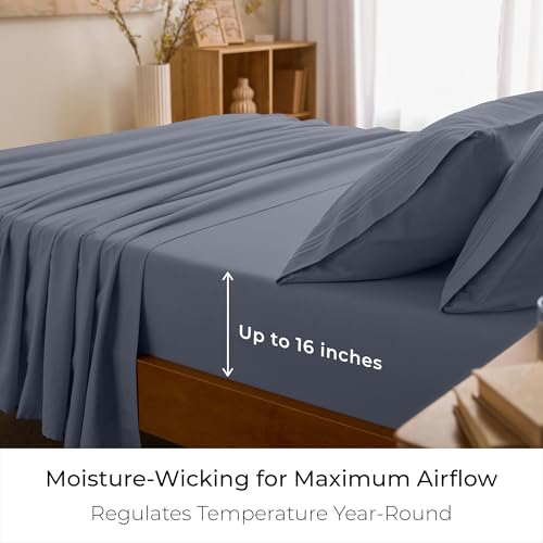 Mellanni Queen Sheets Set - 4 PC Iconic Collection Bedding - Hotel Luxury, Extra Soft, Cooling Bed Sheets - Wrinkle, Fade, Stain Resistant (Queen, Mineral Gray) Mellanni