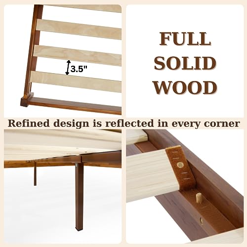Bme Dinkee Solid Wood King Bed Frame - Modern Minimalist Design with Japanese Joinery - 15 Inch Platform Style Bme