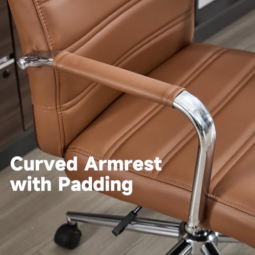 Office Desk Chair Leather, Conference Room Chairs with Wheels, Modern Executive Office Chairs Adjustable Height, Ergonomic Swivel Rolling Ribbed Computer Chair(Brown) Awtuku
