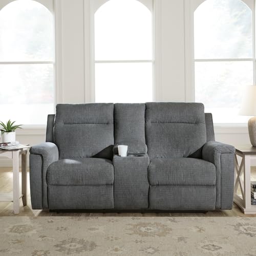Signature Design by Ashley Barnsana Minimalist Power Reclining Loveseat with Console and USB Charging Ports, Gray Signature Design by Ashley