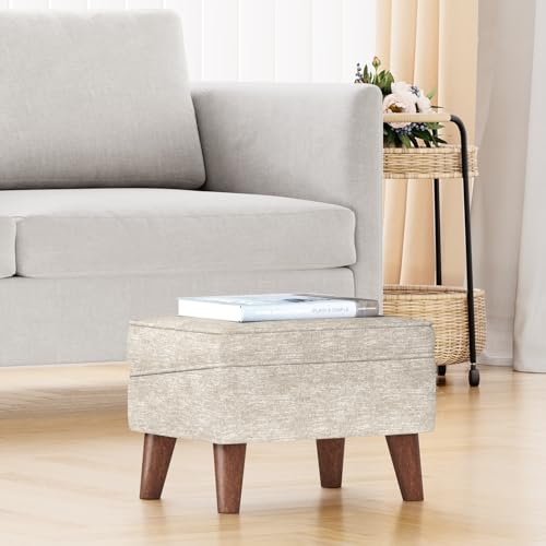FAGAGA Ottoman Foot Rest, Footstool Ottoman with Adjustable Cover, Modern Foot Stool, Ottoman with Storage for Living Room, Bedroom, Dorm (Beige) FAGAGA