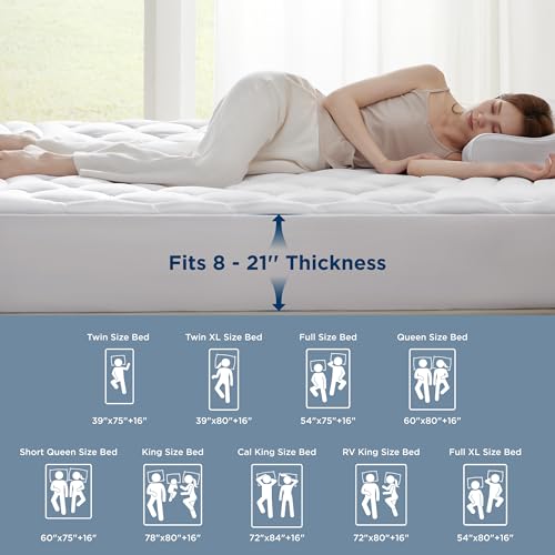 Bedsure King Mattress Pad - Quilted Fitted Mattress Topper Protector with 8-21 Inches Deep Pocket, Noiseless Breathable Bed Cover Padded, Machine Washable, White, 78x80 Inches Bedsure
