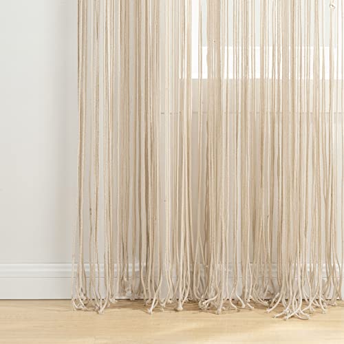 Lush Decor Boho Macrame Leaf Cotton Window Curtain Panel Single 40" W x 84" L Neutral - Macrame Curtains for Windows - Room Divider - Boho Wall Decor Lush Decor