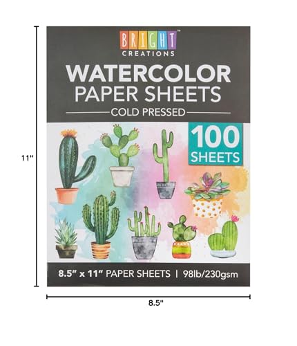 Bright Creations 100 Sheets Cold Press Watercolor Paper for Artists and Beginners - 8.5 x 11 in Pack, Paint Paper for Watercolor Bright Creations
