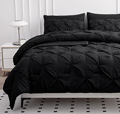 LANE LINEN 5 Piece Twin Size Comforter Set - Hotel Style Black Twin Comforter Set with Sheets - All-Season Trendy Design, Deep Pocket Sheets, Pillowcases & Shams - Super-Soft, Durable & Comfy Bedding LANE LINEN