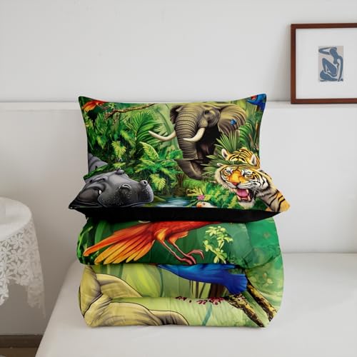 Jungle Animals Comforter Set - Queen Size Safari Animal Bedding with 1 Comforter and 2 Pillow Cases Erosebridal