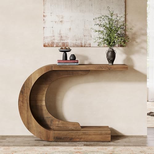 Tribesigns 43.3" Mid-Century Modern Console Table for Entryway, Wood C-Shaped Hallway Entry Accent Table for Living Room, Entrance, Foyer, Easy Assembly, Brown Tribesigns