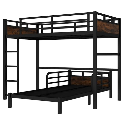 Twin XL Over Twin XL Bunk Bed with Headboard and Full Length Guardrail, Separable Bunk Bed, Heavy Duty Bunk Beds Can Turns Into Loft Bed and Platform Bed, Black Bellemave