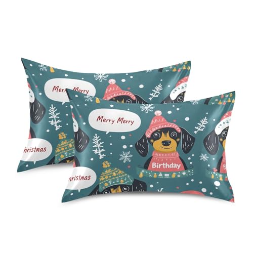 Bokkoy Soft and Silky Satin Pillow Case with Cute Cartoon Dachshunds Wrinkle Resistance for Standard, Queen, and King Sizes - Single Pack Sales Bokkoy