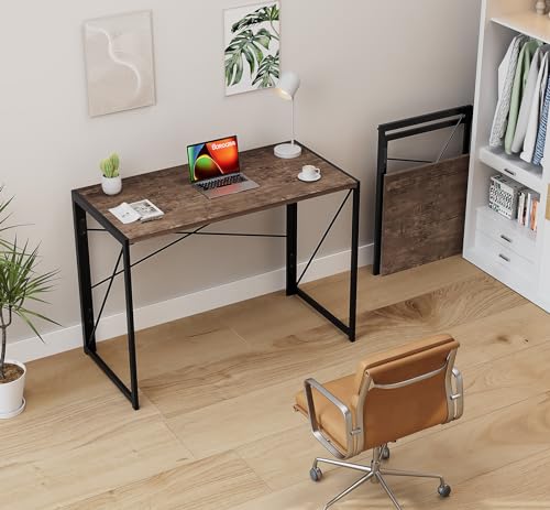 Coavas Folding Desk No Assembly Required, 39.4 inch Writing Computer Desk Space Saving Foldable Table Simple Home Office Desk,Brown Coavas