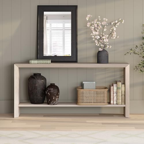 Henn&Hart 64" Wooden Rectangular Console Table Entryway Table, Sofa Table with Wooden Storage Shelf for Entryway, Living Room, Couch, Hallway, or Office, Beech White Henn&Hart