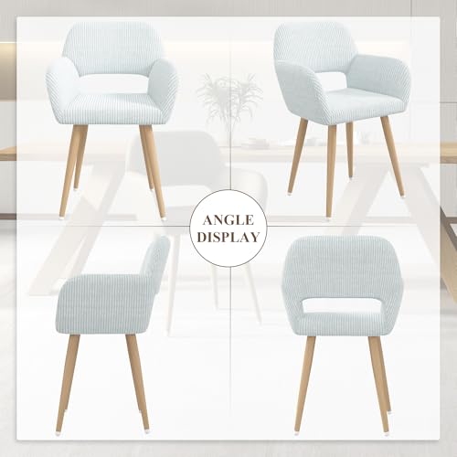 GOOLON Home Office Desk Chair Set of 1, Corduroy Fabric Vanity Chair for Makeup with Hollow Backrest, Comfy Armchair Wood Frame with Strudy Metal Legs, Light Blue GOOLON