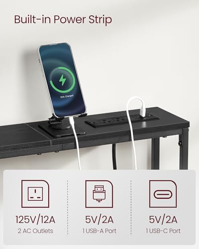 VASAGLE Set of 2 Console Tables with Power Outlets, Slim Behind Couch Sofa Tables, 5.9 x 39.4 x 31.5 Inches, 2 Hooks, Easy Assembly, for Entryway, Living Room, Ebony Black and Ink Black ULNT078B01 VASAGLE